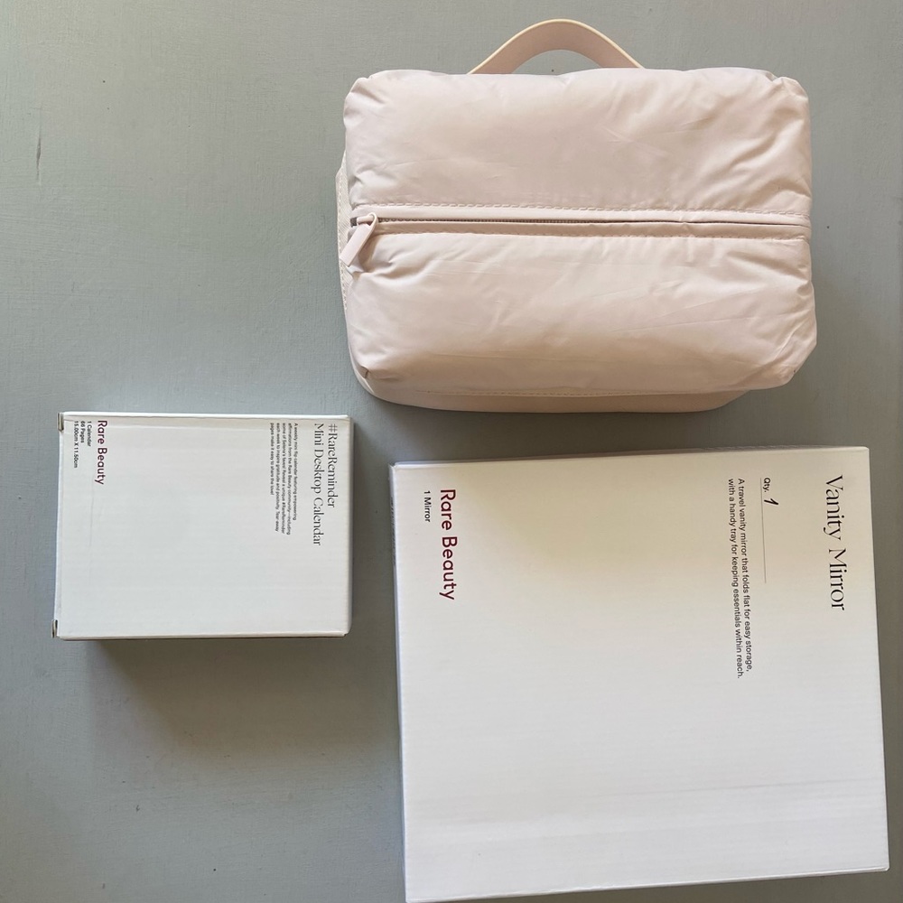 NWT Rare Beauty by Selena Gomez Puffy Toiletry Bag Mirror Calendar Bundle